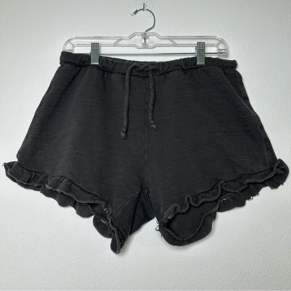 Chaser Black Women’s Soft Cozy High Waist Ruffle Hem Drawstring Shorts - Picture 2 of 13